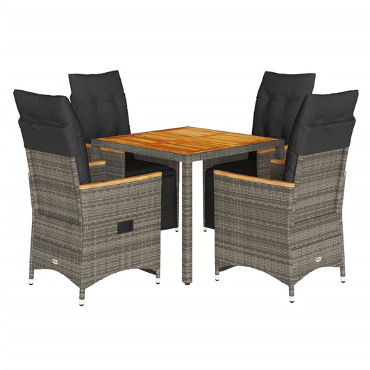 5Dílný Zahradní Bistro Set S Poduškami Šedý Polyratan