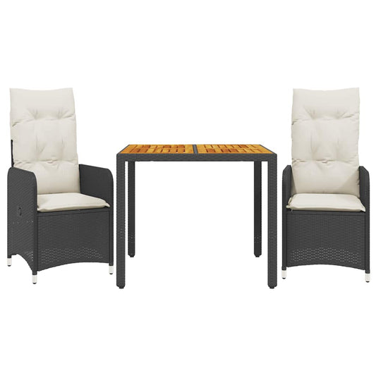 3Dílný Zahradní Bistro Set S Poduškami Černý Polyratan