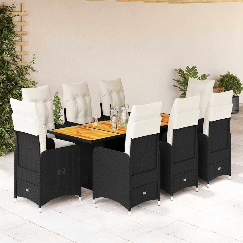 3Dílný Zahradní Bistro Set S Poduškami Černý Polyratan