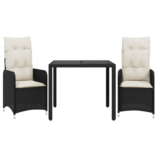3Dílný Zahradní Bistro Set S Poduškami Černý Polyratan