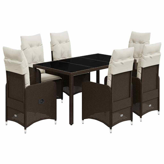 7Dílný Zahradní Bistro Set S Poduškami Hnědý Polyratan