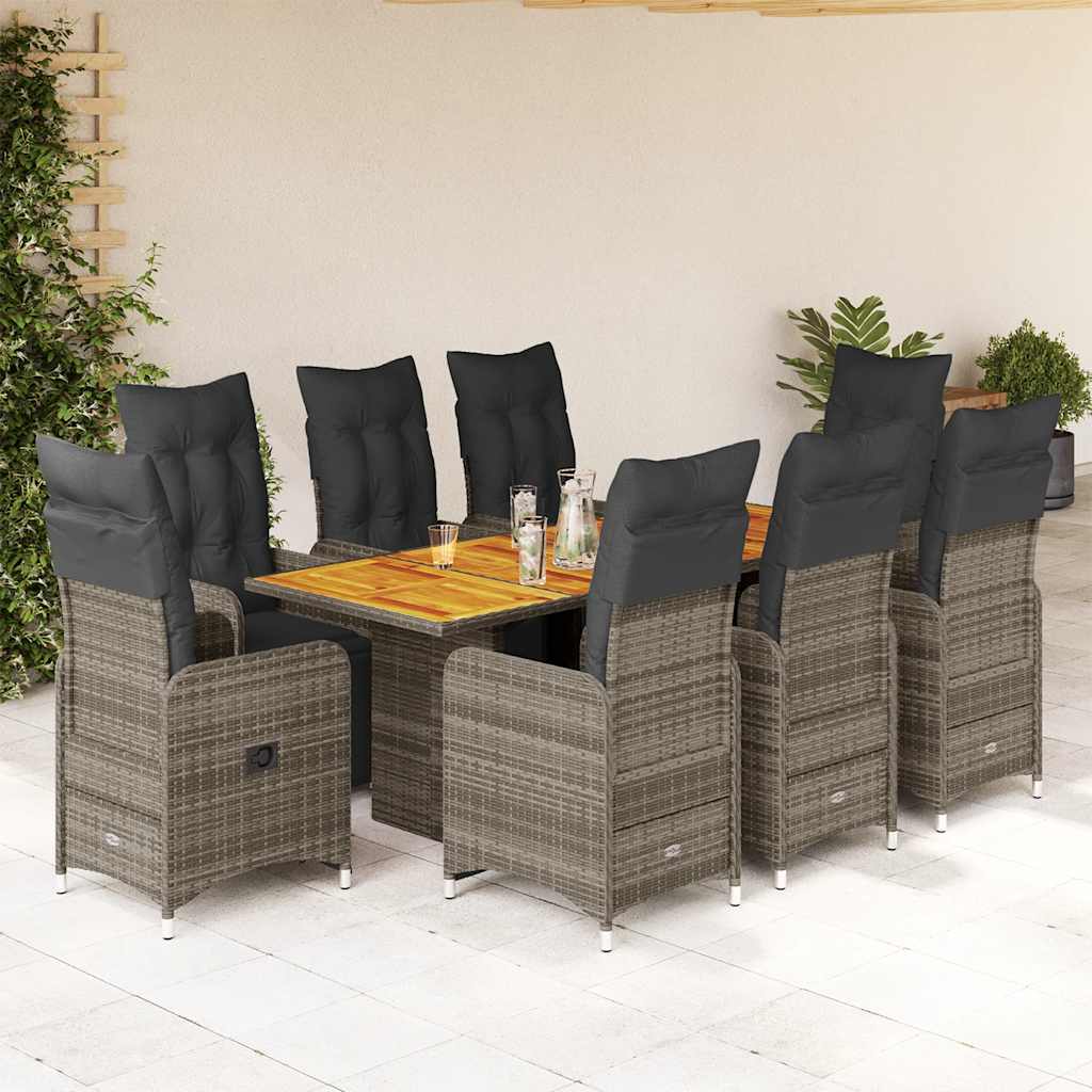 3Dílný Zahradní Bistro Set S Poduškami Šedý Polyratan