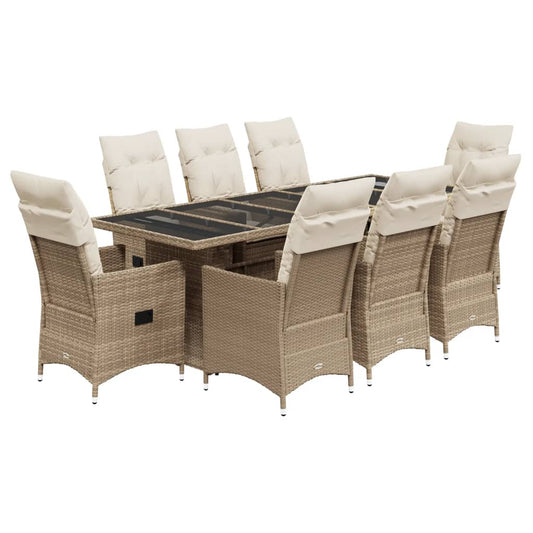 9Dílný Zahradní Bistro Set S Poduškami Béžový Polyratan