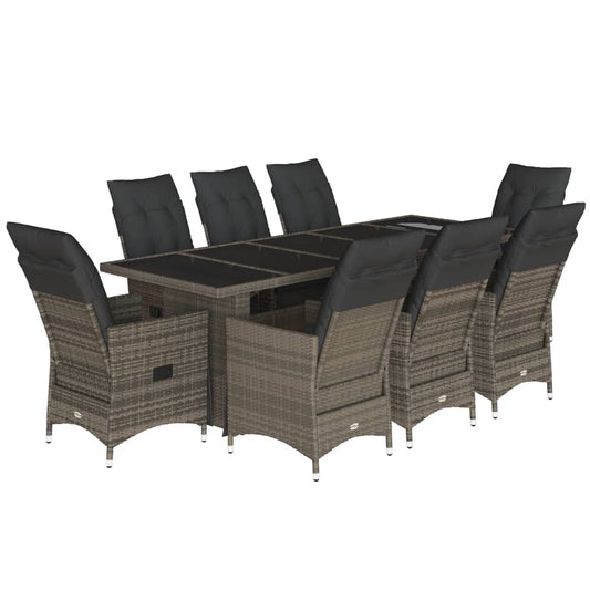 9Dílný Zahradní Bistro Set S Poduškami Šedý Polyratan