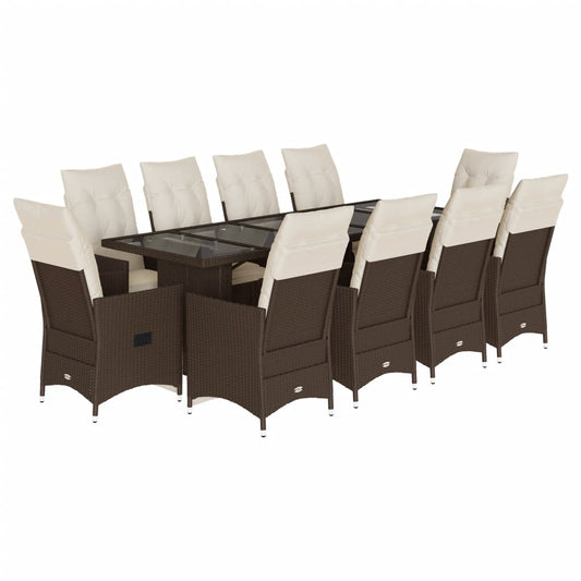 11Dílný Zahradní Bistro Set S Poduškami Hnědý Polyratan