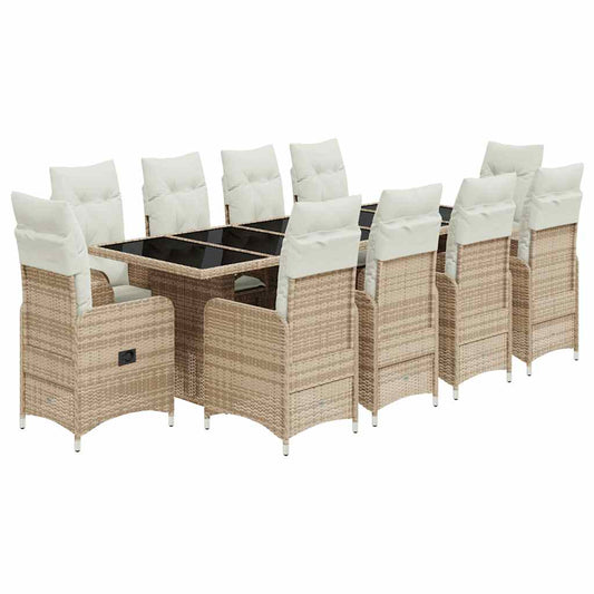11Dílný Zahradní Bistro Set S Poduškami Béžový Polyratan
