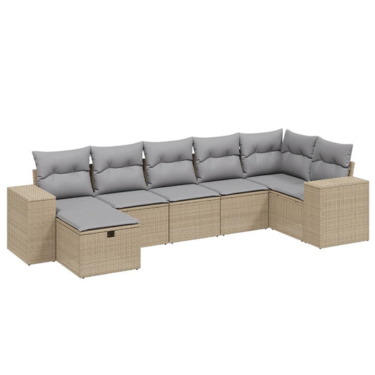 7Dílná Zahradní Sedací Souprava A Podušky Mix Béžové Polyratan