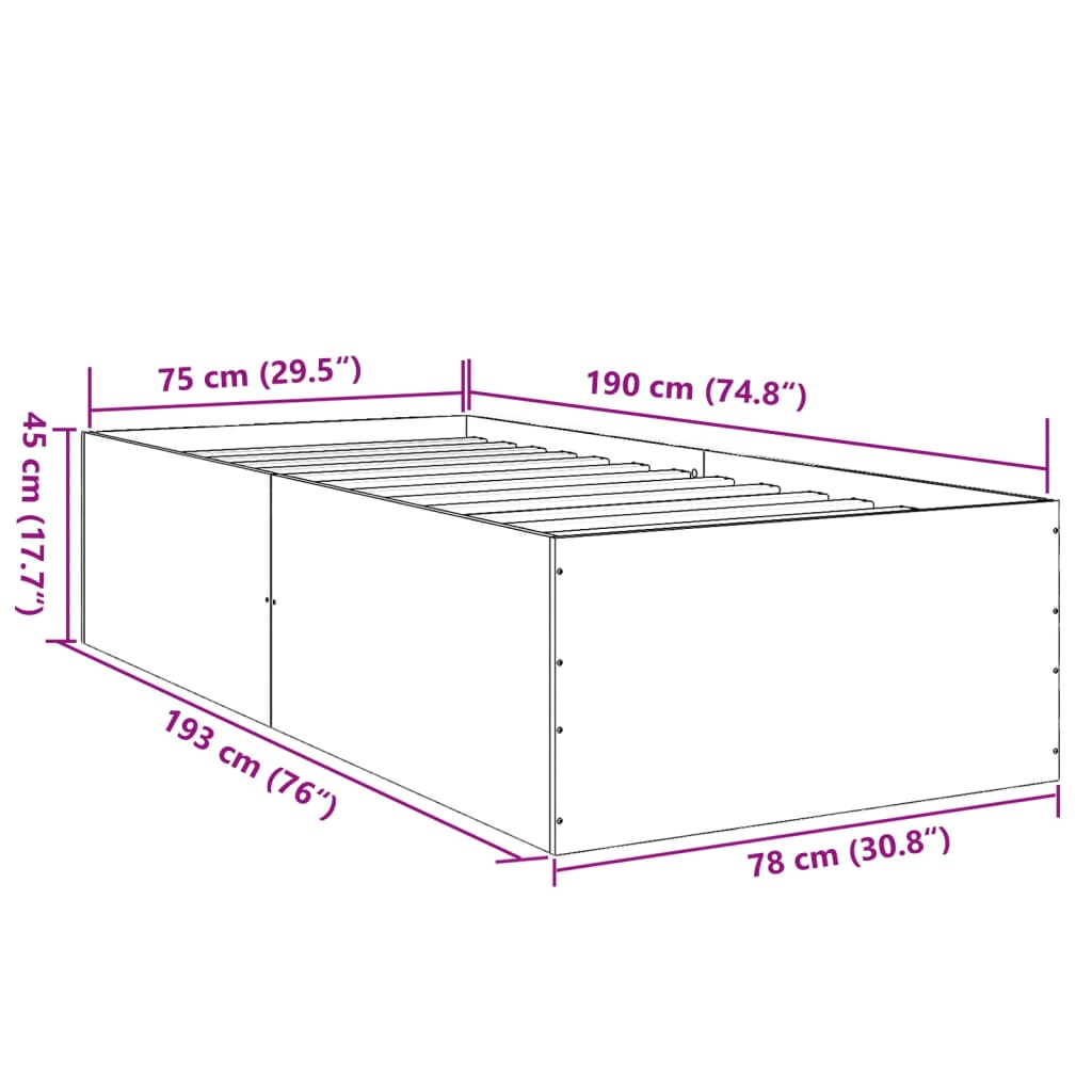 Rám Postele Dub Sonoma 75 X 190 Cm Kompozitní Dřevo
