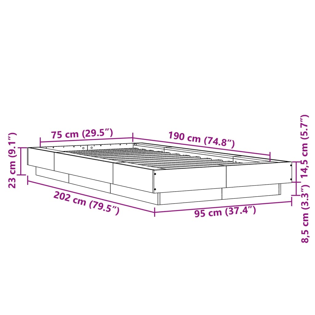 Rám Postele Šedý Sonoma 75 X 190 Cm Kompozitní Dřevo