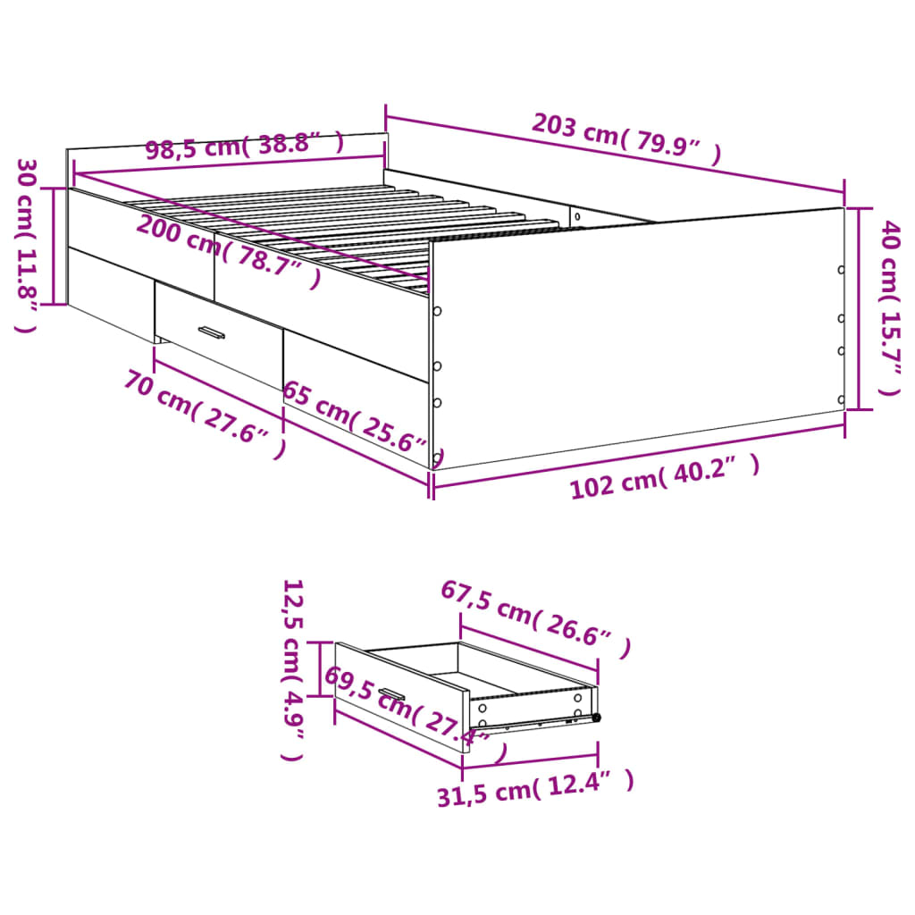 Rám Postele Se Zásuvkami Dub Sonoma 100X200 Cm Kompozitní Dřevo
