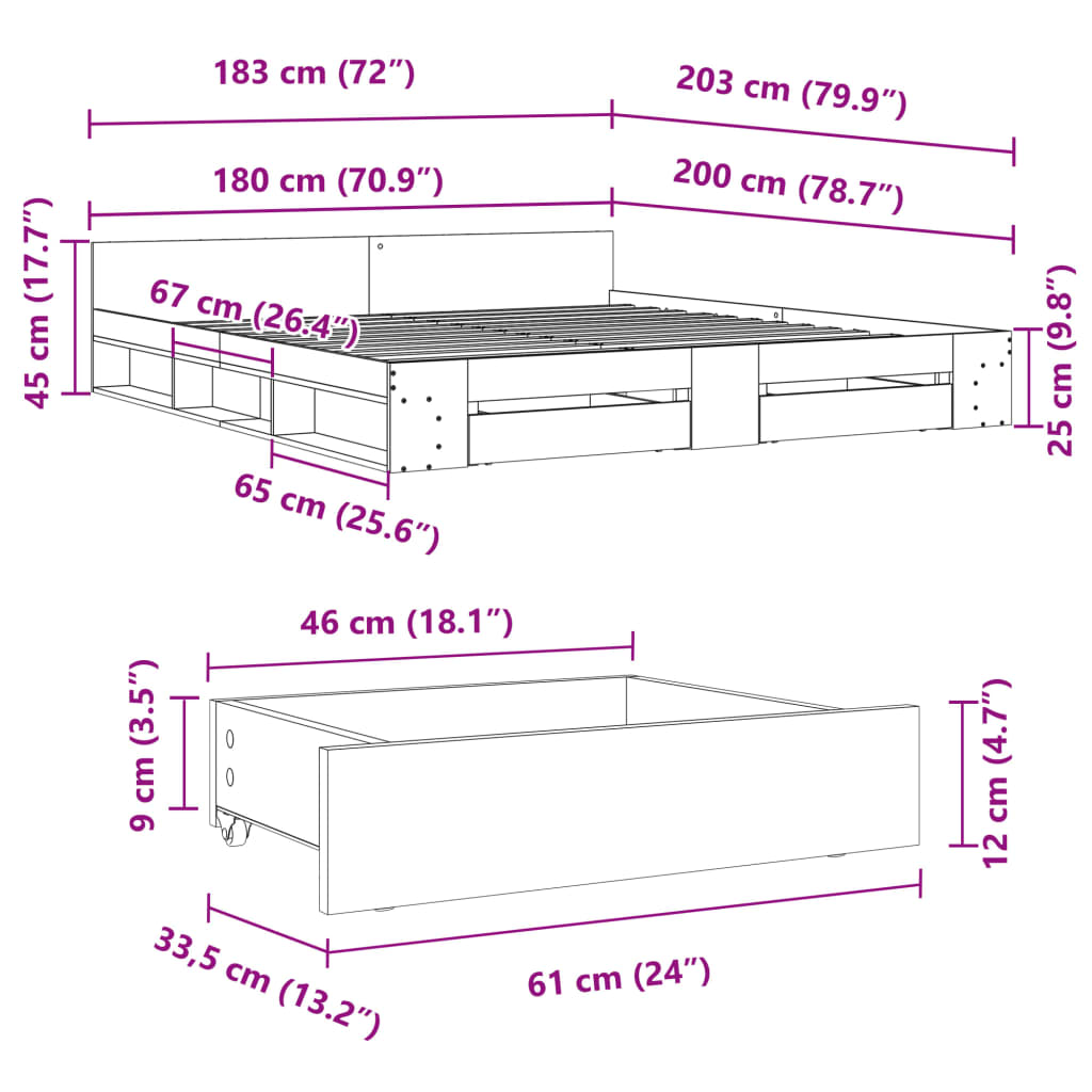 Rám Postele Se Zásuvkami Betonově Šedý 180 X 200 Cm Kompozit