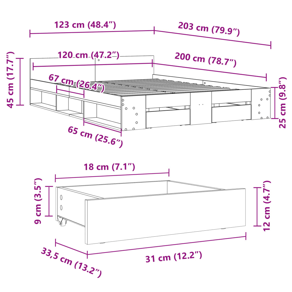 Rám Postele Se Zásuvkami Betonově Šedý 120 X 200 Cm Kompozit