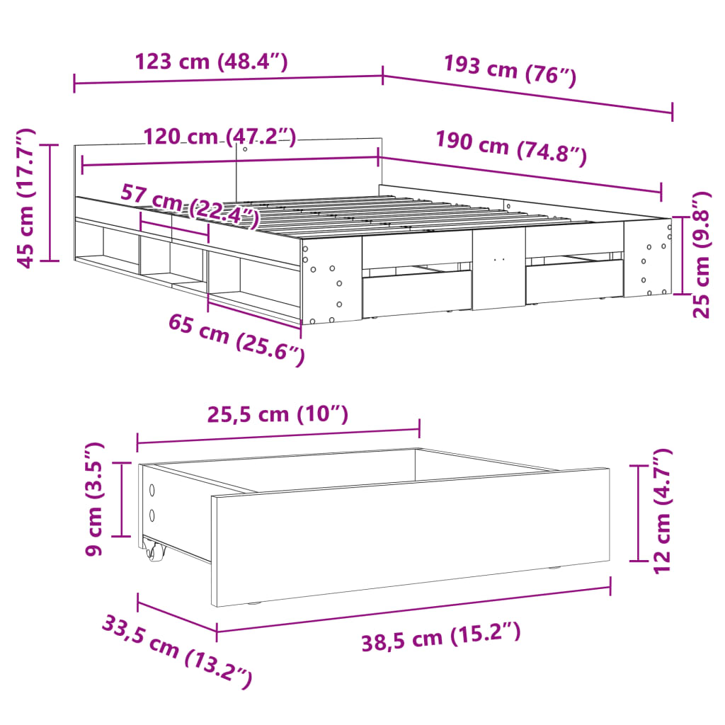 Rám Postele Se Zásuvkami Bílý 120 X 190 Cm Kompozitní Dřevo