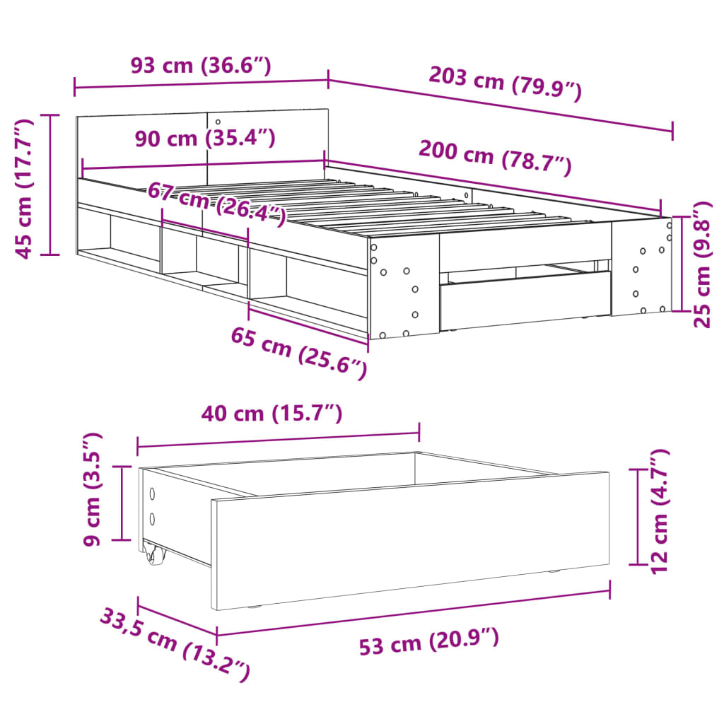 Rám Postele Se Zásuvkou Dub Sonoma 90 X 200 Cm Kompozitní Dřevo