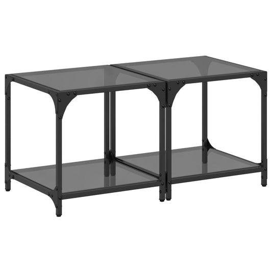 Konferenční Stolky Černá Skleněná Deska 2 Ks 40X40X40 Cm Ocel