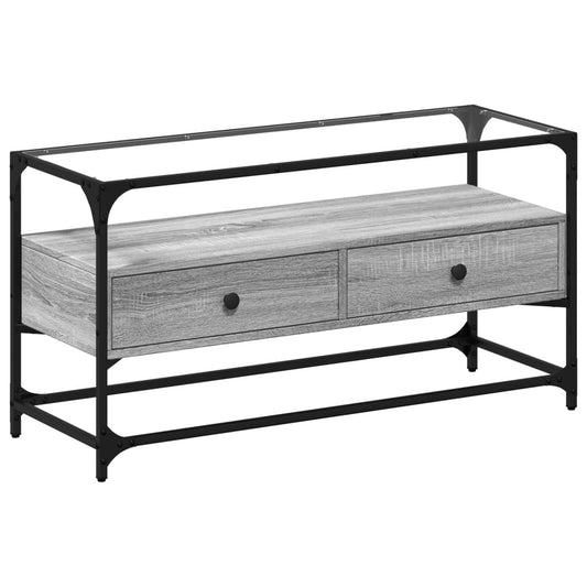 Tv Skříňka Se Skleněnou Deskou Šedá Sonoma 98X35X51 Cm Kompozit
