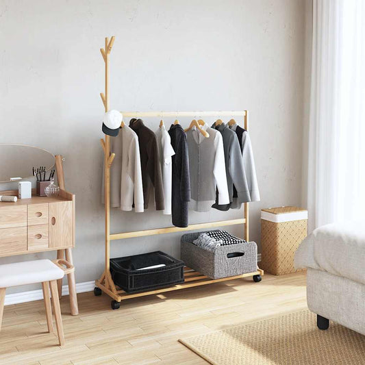 Stojan Na Oblečení S Háčky A Kolečky 100X35X157 Cm Bambus