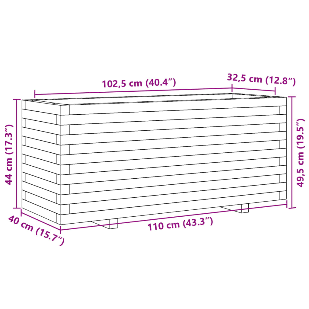 Zahradní Truhlík Bílý 110 X 40 X 49,5 Cm Masivní Borové Dřevo