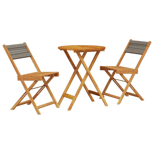 3Dílný Bistro Set Šedý Polypropylen A Masivní Dřevo