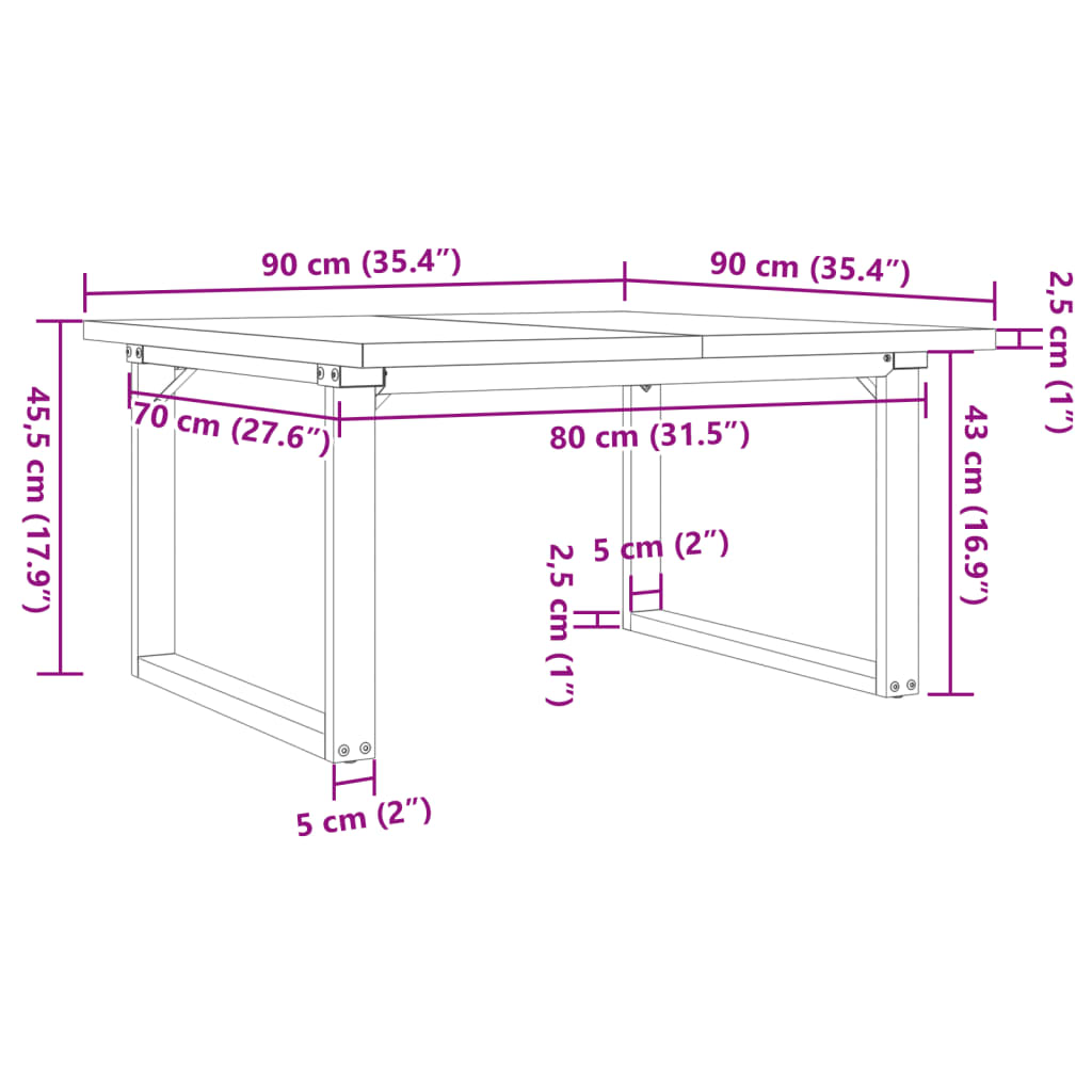 Konferenční Stolek S O Rámem 90X90X45,5Cm Borové Dřevo A Litina