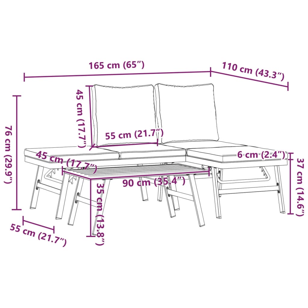 3Dílná Sada S Lavicemi S Poduškami Černá Práškově Lakovaná Ocel