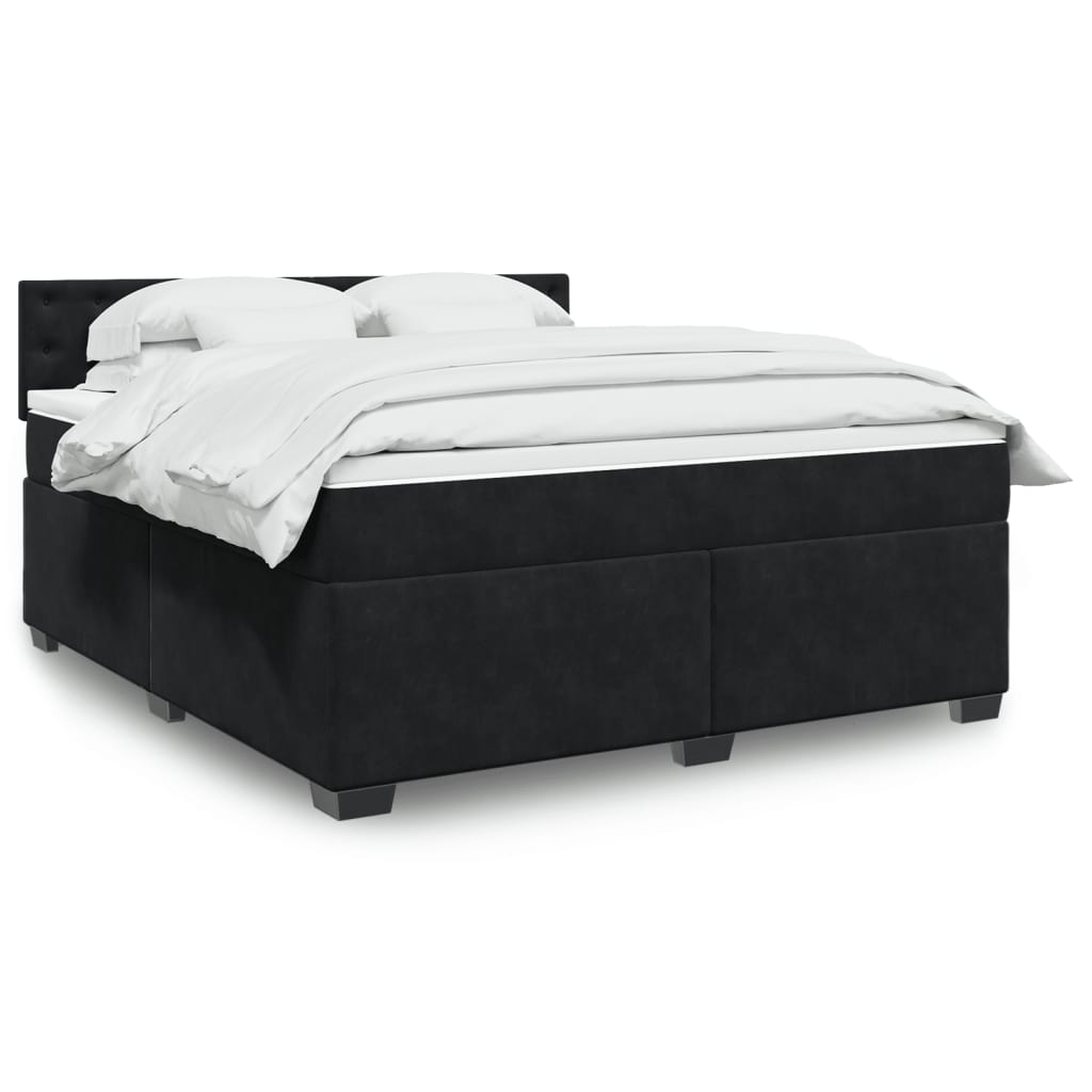 Box Spring Postel S Matrací Černá Samet Černá