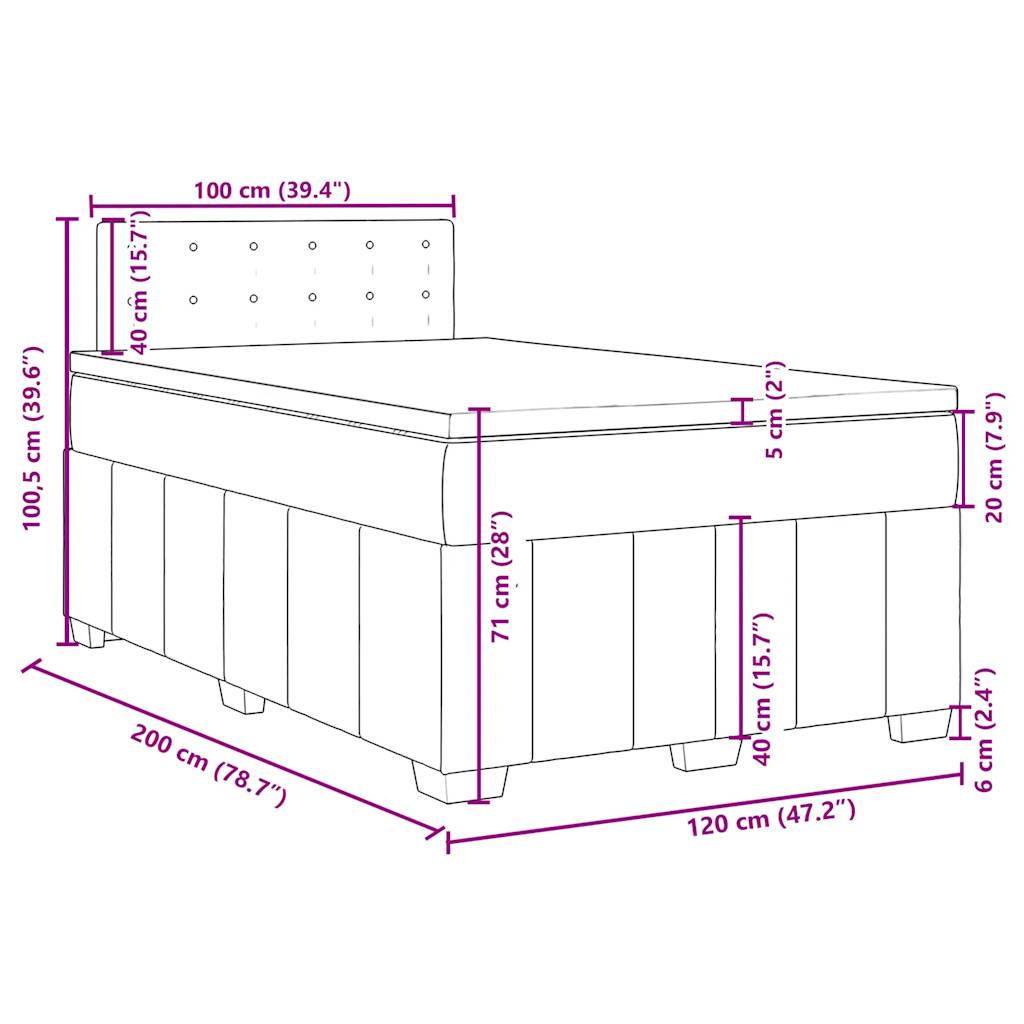 Box Spring Postel S Matrací Tmavě Hnědá 120X200 Cm Textil