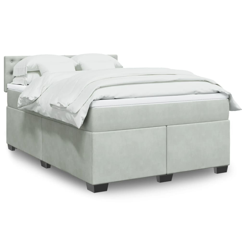 Box Spring Postel S Matrací Samet Světle Šedá
