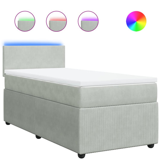 Box Spring Postel S Matrací Samet Světle Šedá