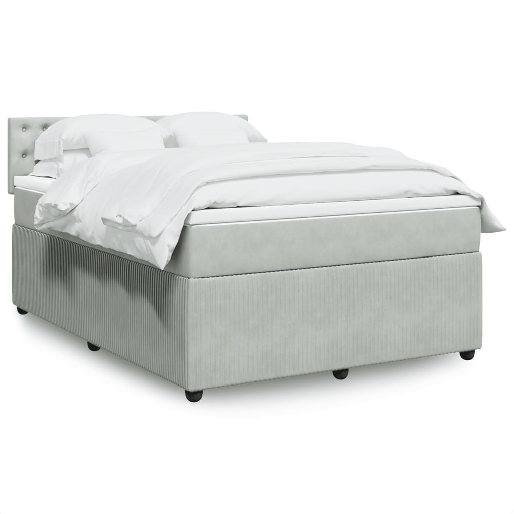 Box Spring Postel S Matrací Samet Světle Šedá