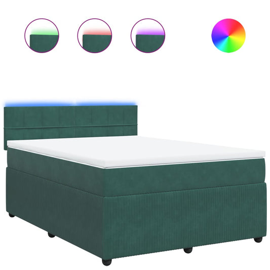 Box Spring Postel S Matrací Tmavě Zelená Samet Tmavě Hnědá