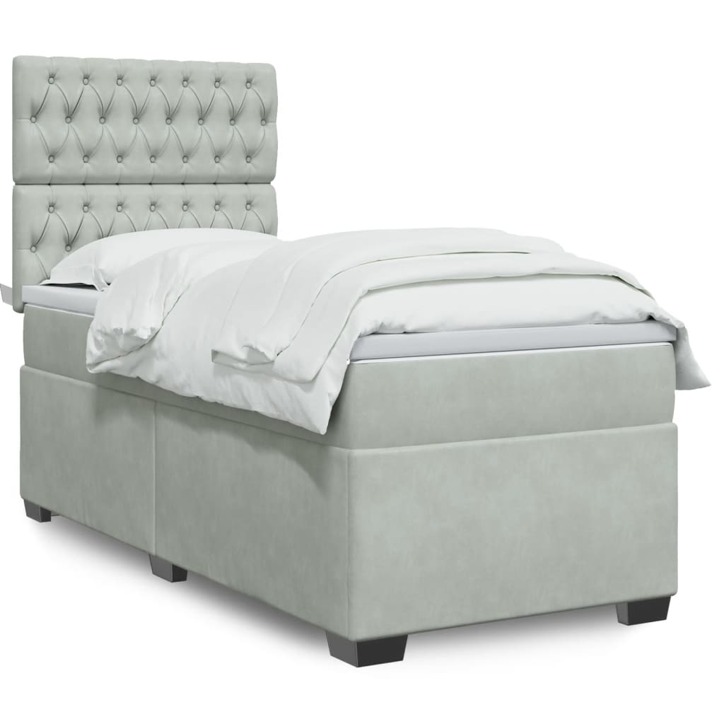 Box Spring Postel S Matrací Samet Světle Šedá