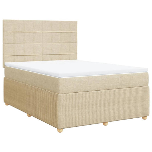 Box Spring Postel S Matrací Textil Krémová
