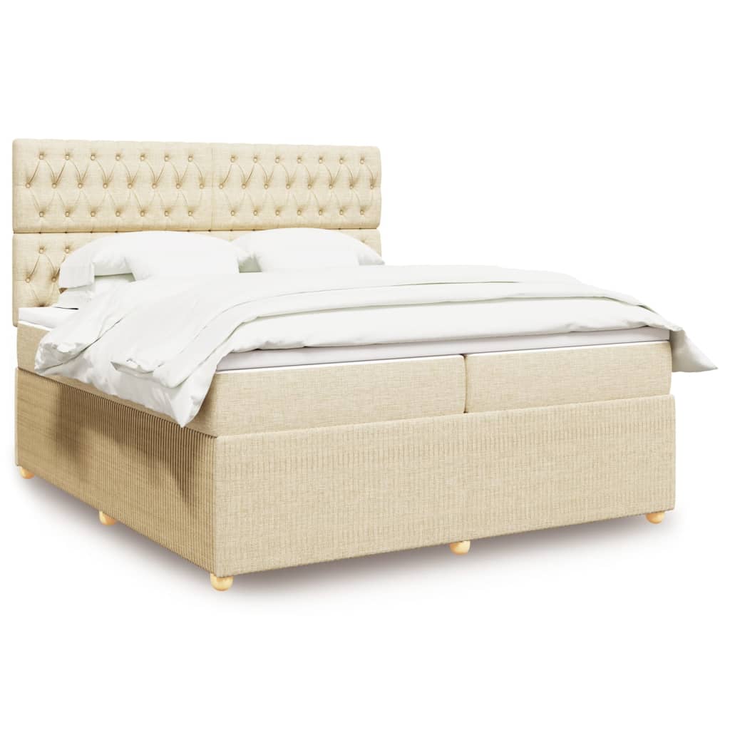 Box Spring Postel S Matrací Textil Krémová