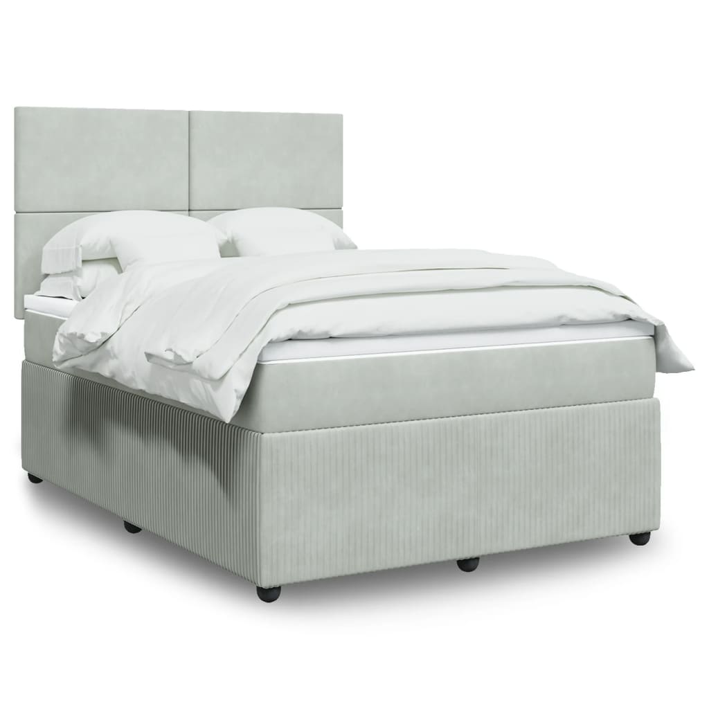 Box Spring Postel S Matrací Samet Světle Šedá