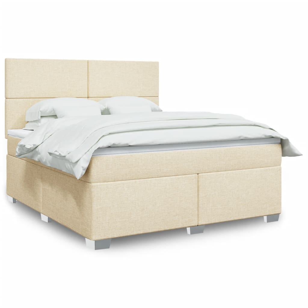 Box Spring Postel S Matrací Textil Krémová