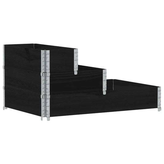 3Patrový Vyvýšený Záhon Černý 120 X 80 Cm Masivní Borové Dřevo