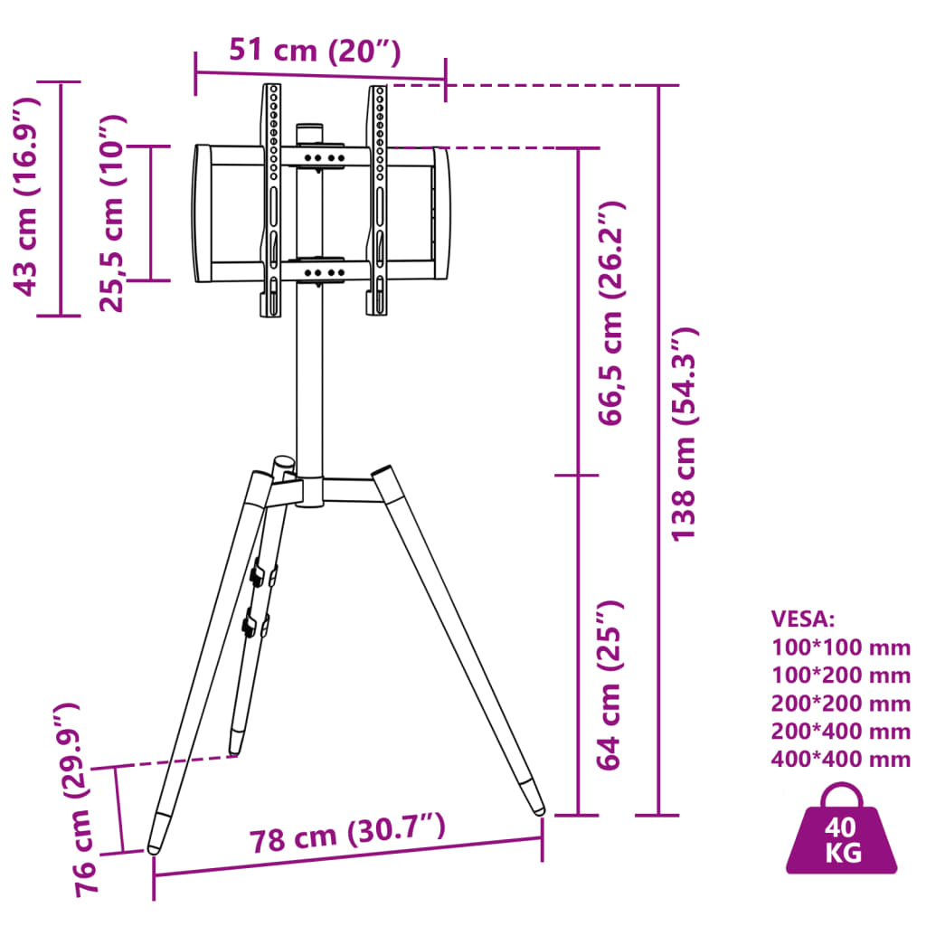 Stojan Na Tv Trojnožka 37"–65" Max. Vesa 400 X 400 Mm 40 Kg