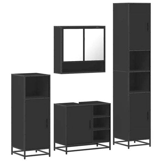 4Dílný Set Koupelnového Nábytku Černý Kompozitní Dřevo