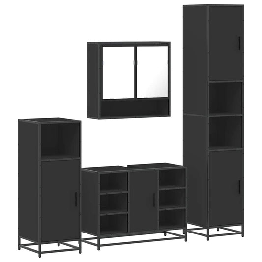 4Dílný Set Koupelnového Nábytku Černý Kompozitní Dřevo
