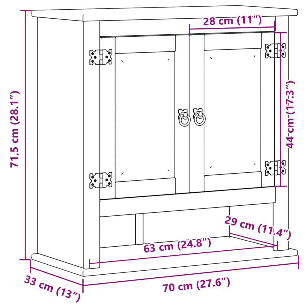 Koupelnová Nástěnná Skříňka Corona 70X33X71,5 Cm Masiv Borovice Dub Sonoma