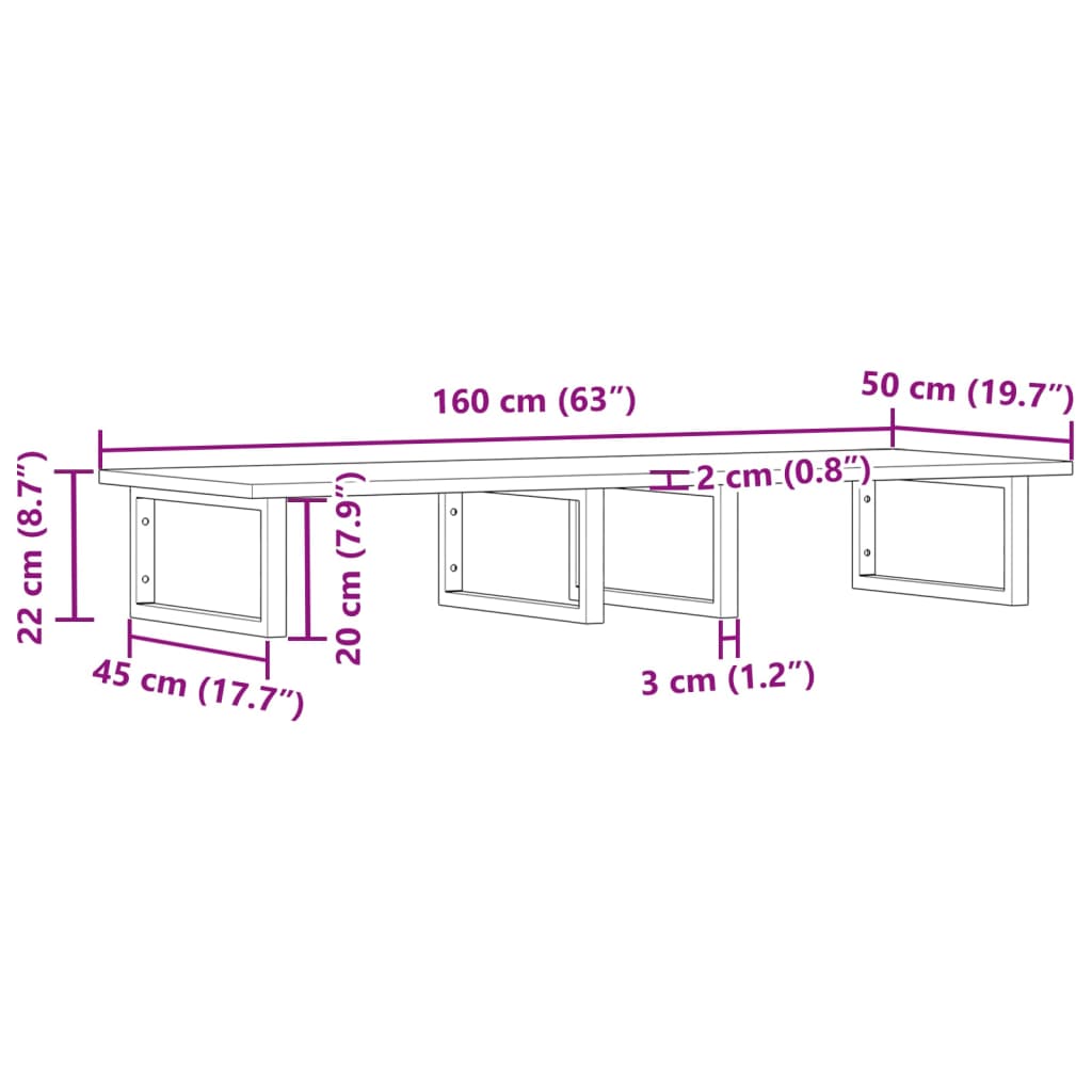 Deska Pod Umyvadlo Nástěnná Ocel A Masivní Akáciové Dřevo