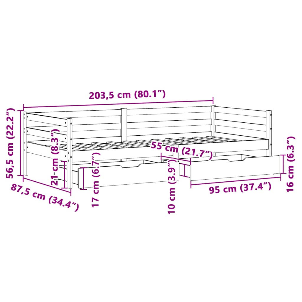 Válenda Se Zásuvkami 80 X 200 Cm Masivní Borovice