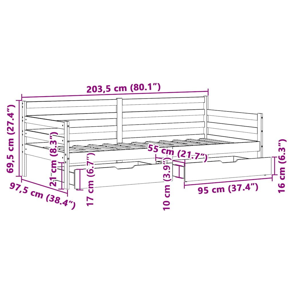 Válenda Se Zásuvkami 90 X 200 Cm Masivní Borovice