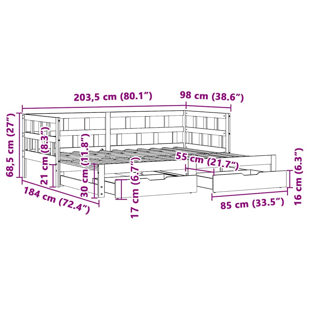 Válenda S Přistýlkou A Zásuvkami Bez Matrace 90X200 Cm Černá