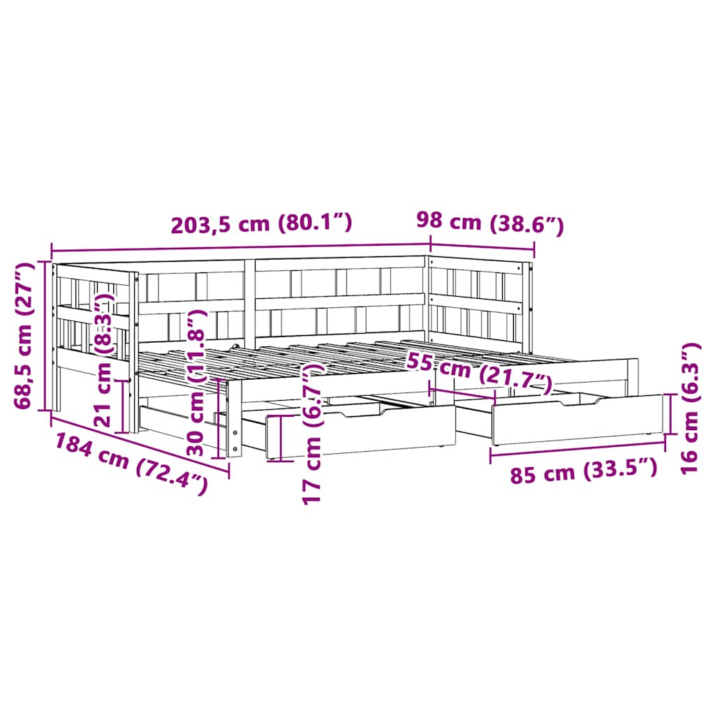 Válenda S Přistýlkou A Zásuvkami Bez Matrace 90X200 Cm