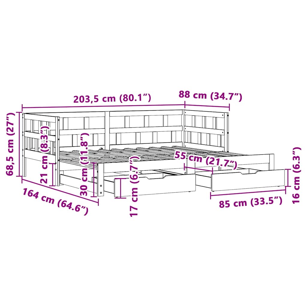 Válenda S Přistýlkou A Zásuvkami Bez Matrace Bílá 80X200 Cm