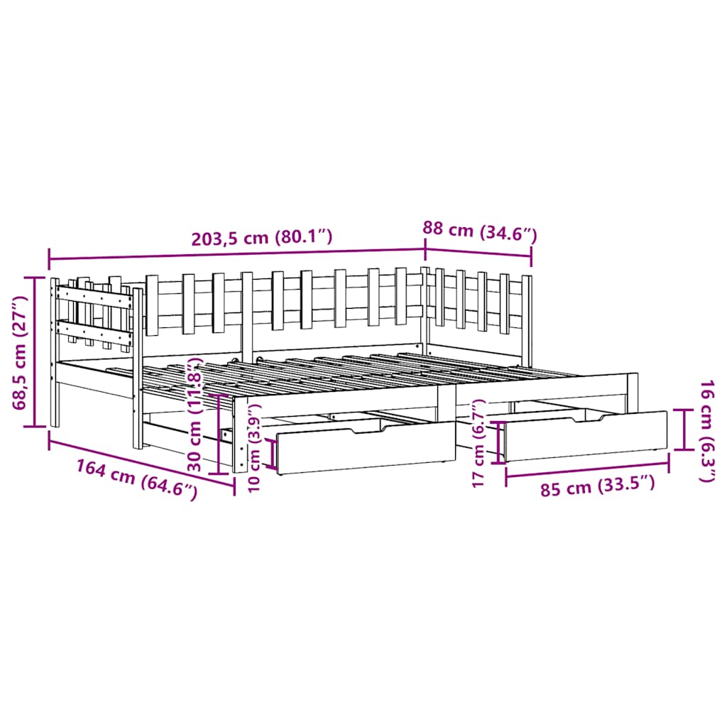 Válenda S Přistýlkou A Zásuvkami Bez Matrace Bílá 80X200 Cm