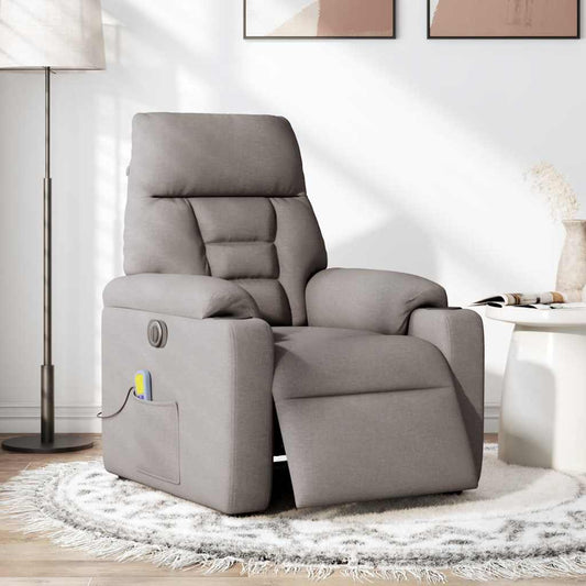Elektrické Masážní Polohovací Křeslo Taupe Textil
