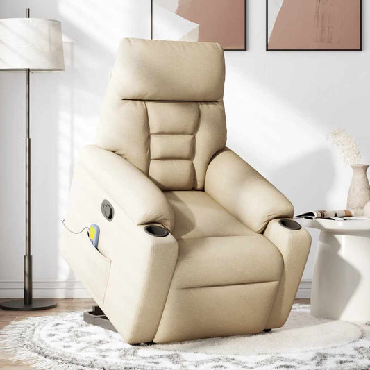 Zvedací Masážní Polohovací Křeslo Krémové Textil